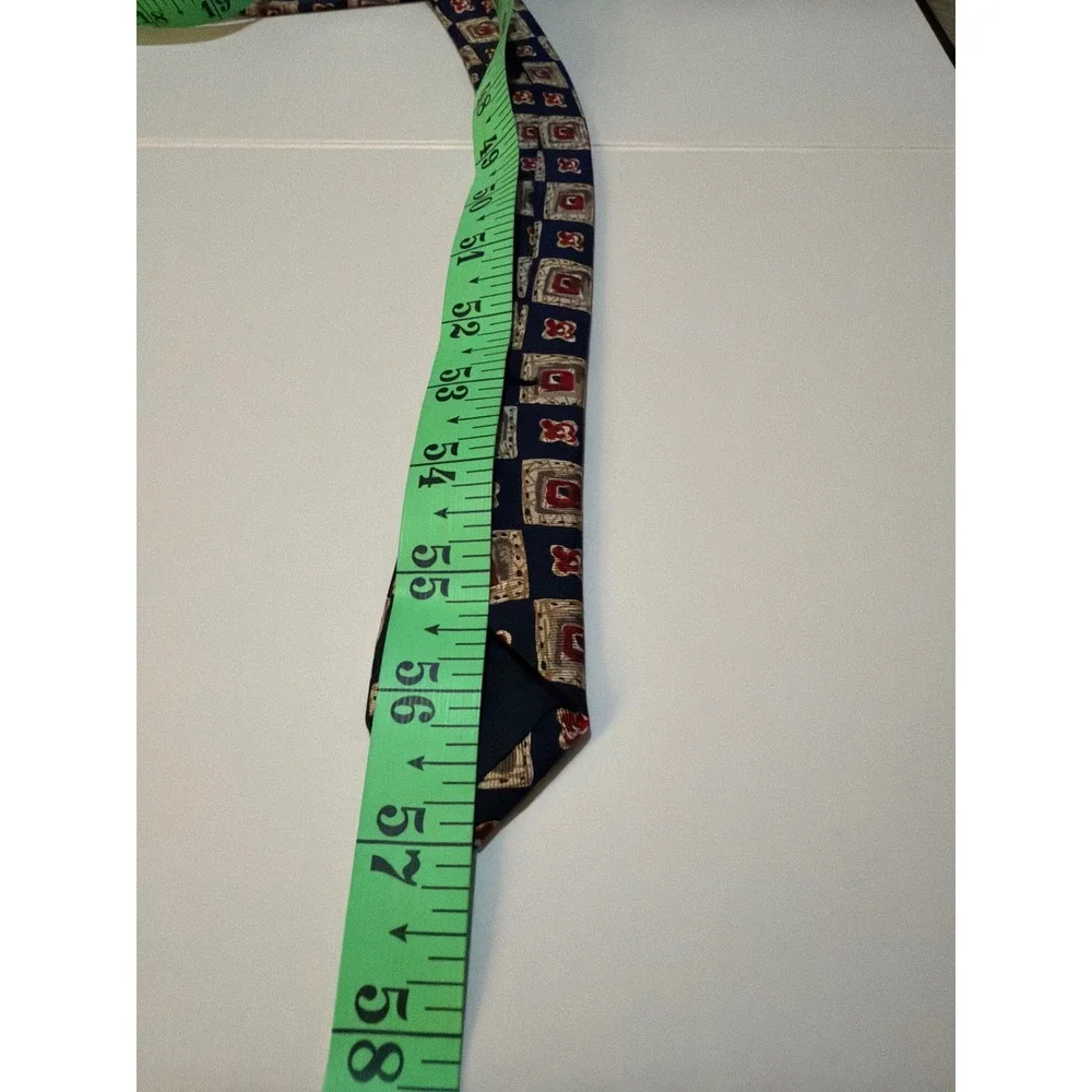 Brooks Brothers Silk Tie Tan Navy Blue Red‎ Geometric Square Preppy Classic